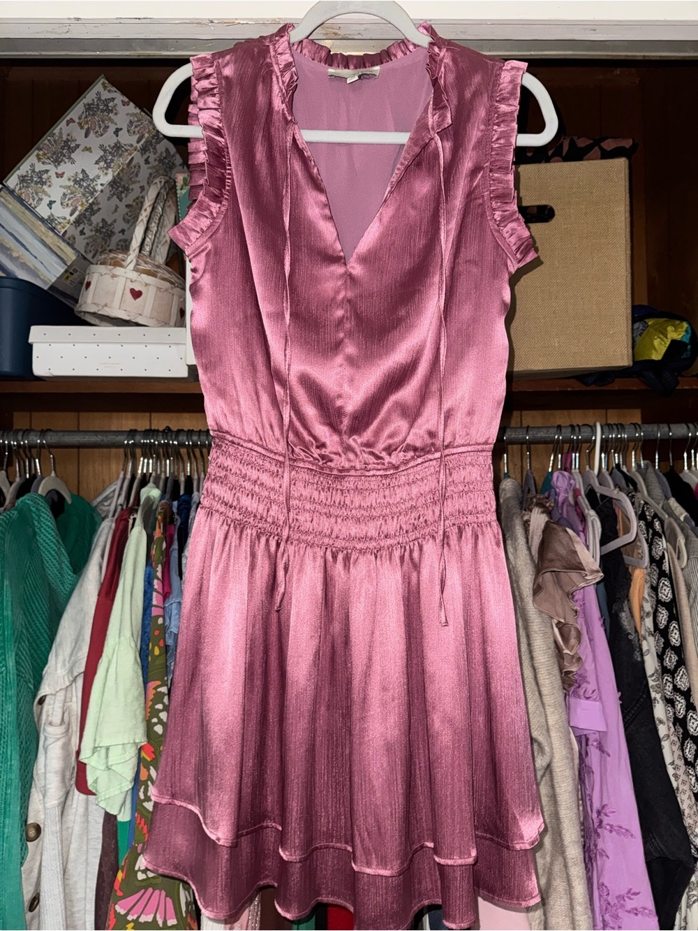 Pinch Satin Pink Ruffled Mini Dress